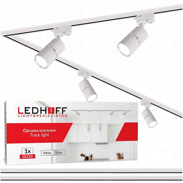 Osvětlení kolejnicová lišta 2 m 4x reflektor GU10 Bílá stříbrná lampa Spot