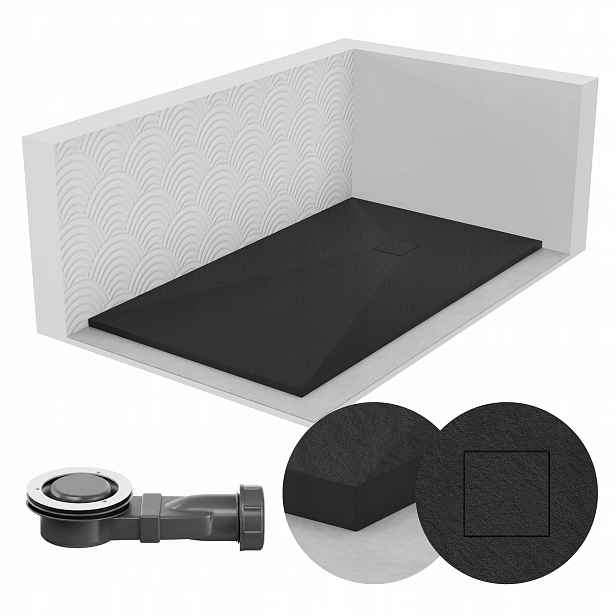 Sprchová Vanička Obdélníková 140x70 Kamenný Vzor 2,6 CM Černá Sifon