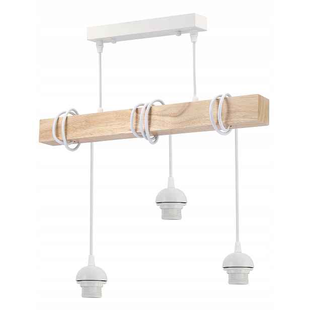 Závěsná stropní Led lampa Bílá 3xE27 Lustr Dřevo Nastavitelná na stínítko