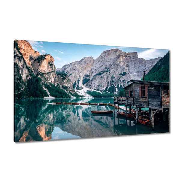 Obrazy 120x70 Horské jezero a chalupa