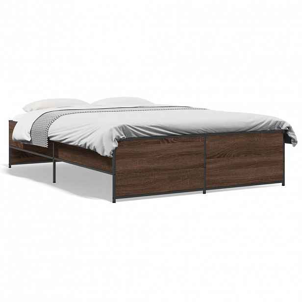 vidaXL Rám postele hnědý dub 120 x 200 cm kompozitní dřevo a kov