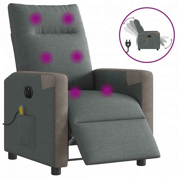 vidaXL Elektrické masážní polohovací křeslo tmavě šedé textil