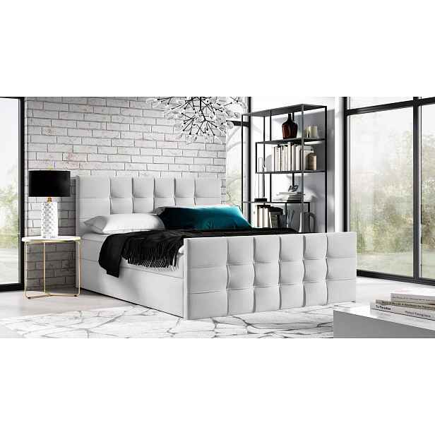 Čalouněná boxspringová postel IVANA 1 LUX - 200x220, světle šedá 1 + topper ZDARMA