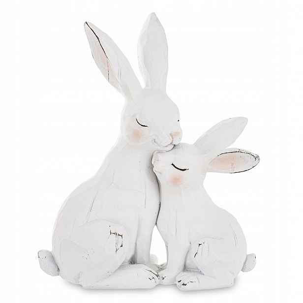Figurka Mama Králíček Zajíček S Dítětem 25 cm Bílá Velikonoční Retro