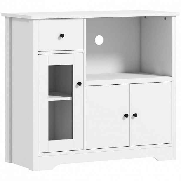 HOMCOM KUCHYŇSKÁ skříňka Sideboard s policí na mikrovlnnou troubu, 3 dvířka, zásuvka, bílá