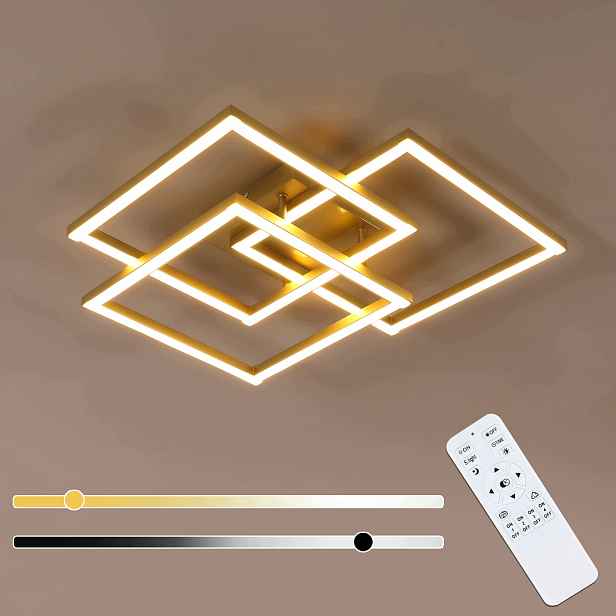 Stropní Led lampa závěsná zlatá lustr čtverec s dálkovým ovládáním moderní 40W
