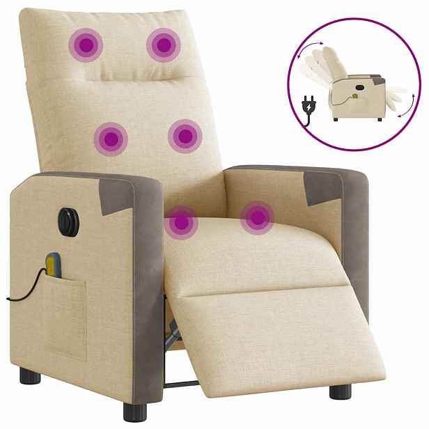 vidaXL Elektrické masážní polohovací křeslo krémové textil