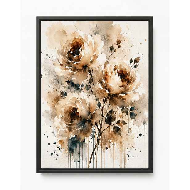 Obraz Rám American Box Abstrakce Květiny Růže Béžová Akvarel Boho 60x80
