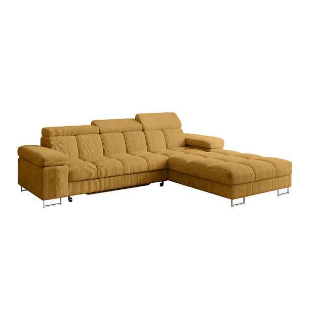 ALTDECOR ROHOVÁ SEDAČKA s funkcí spaní, otoman vpravo COMA L 271x203x79 hořčicově žlutá manšestr
