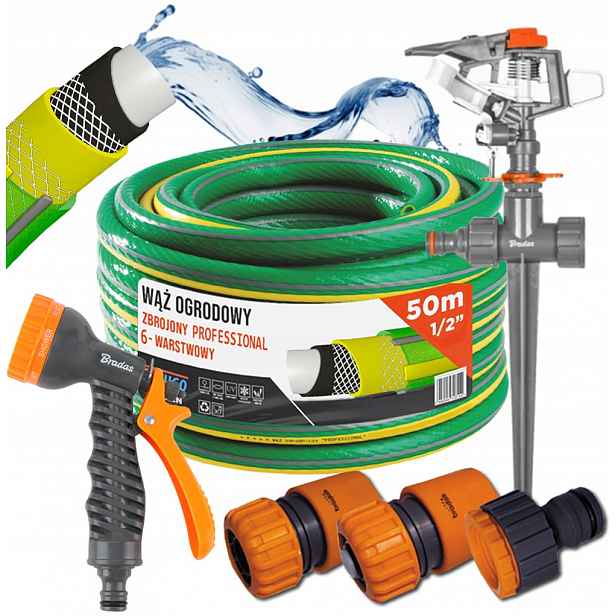 Hadice 1/2" 50 m 6 Vrstev Pistole Zavlažovač Set Bradas 36 bar