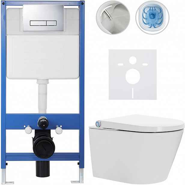 Kompletní WC set Profi/Cronus Standard - bílá lesklá - WC tlačítko Slim/Chrom - předstěnová instalace - 59,3x38,4 cm