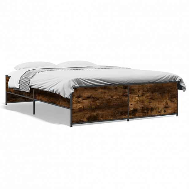 vidaXL Rám postele kouřový dub 140 x 190 cm kompozitní dřevo a kov
