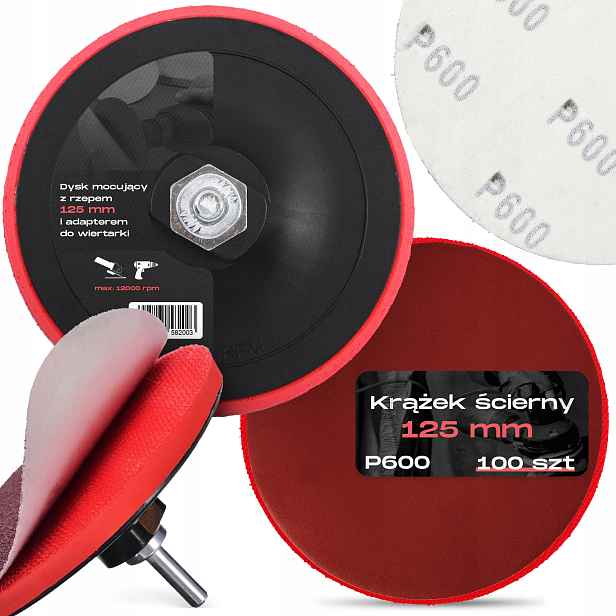 100x Brusný Papír Rzepový kotouč 125 mm P600 Držák Leštícího Disku Pad M14