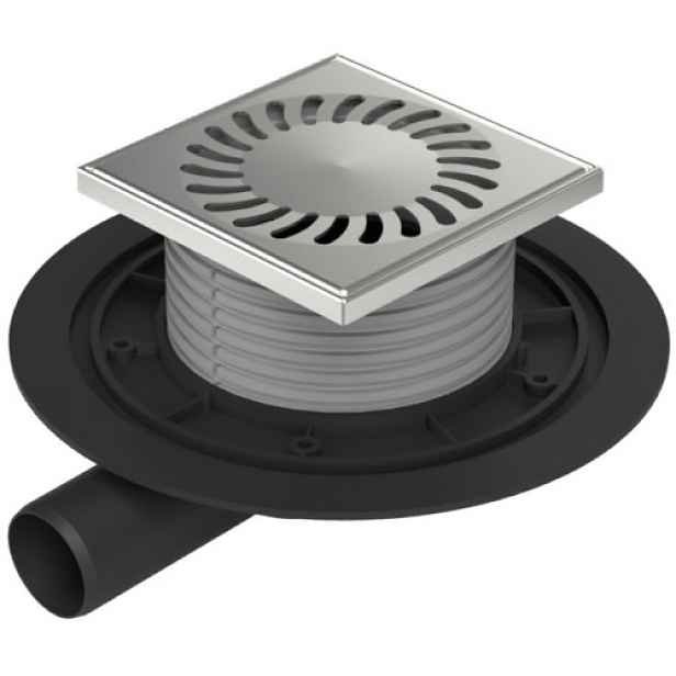 Chuděj Podlahová vpust boční DN40; mřížka 125x125 mm nerez SUN (Gule boční DN40 s nerez mřížkou)