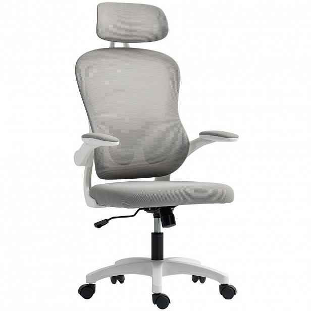 HOMCOM KANCELÁŘSKÁ ŽIDLE Ergonomická kancelářská židle se sklopnými područkami Šedá