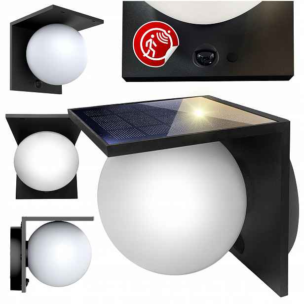 Solární lampa venkovní nástěnné svítidlo fasádní senzor pohybu IP54 kulatá