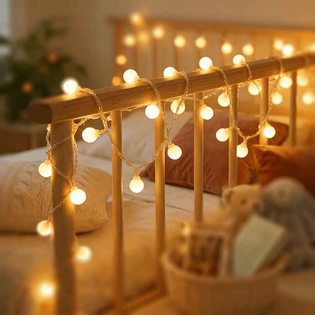TEMU 2 ks Bílých Guľových Řetězových Světelných Drátků, 2M, 10 LED Žárovek, Světla na Baterie, Teplá Bílá, Pohádková Světla pro Dekoraci Pokoje,