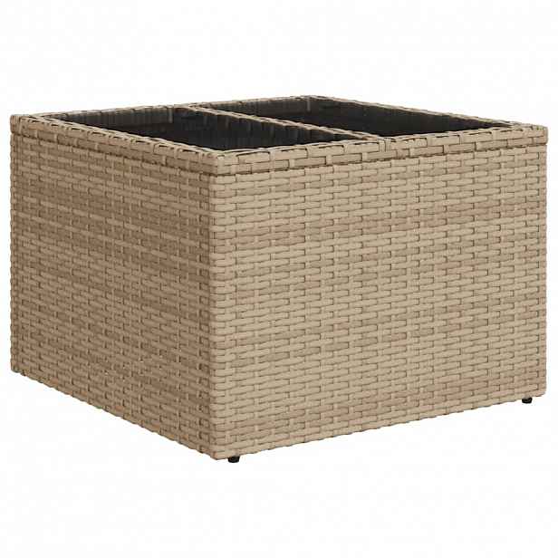vidaXL Zahradní stolek se skleněnou deskou béžový 55x55x37cm polyratan