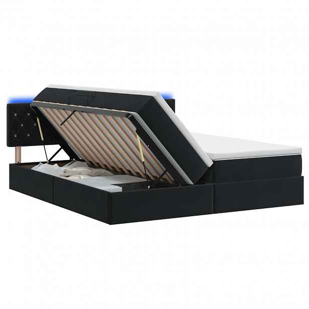 vidaXL LED postel s úložným prostorem a matrací Černá 200 x 200 cm