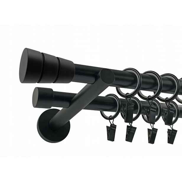 Dvojitá Garnýž Moderní kovová černá matná 19+19 mm 300 cm válec basic