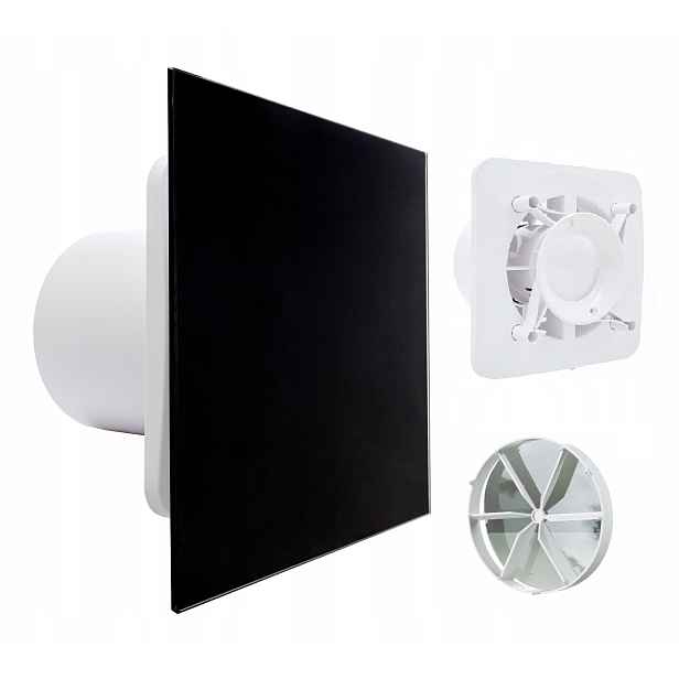 Koupelnový Ventilátor Ventika FI100 mm Hygrostat Timer Černý Skleněný ventil