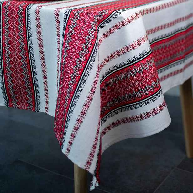 Lidový ubrus Tkaný ubrus Slovanský červený tradiční 140x250 cm