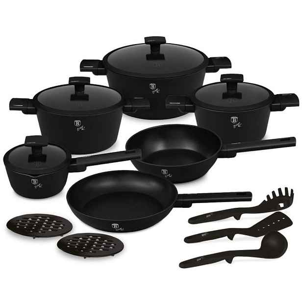 BERLINGERHAUS Sada nádobí s titanovým povrchem 15 ks Matte Black Collection BH-8198