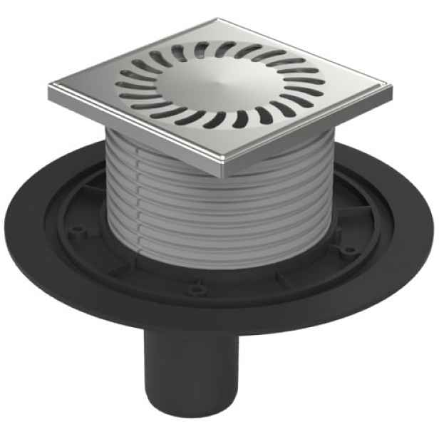 Chuděj Podlahová vpust spodní DN50; mřížka 125x125 mm nerez SUN (Gule spodní DN50 s nerez mřížkou)