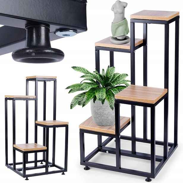Držák Na Květináč Stojan na květiny 4-úrovňová Kaskáda Kovový Loft Vilde 69 cm