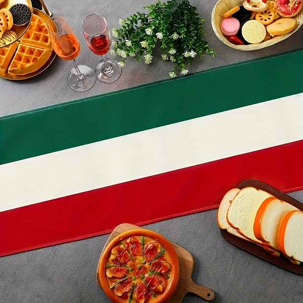 TEMU 1 ks, Lněný slavnostní ubrusový běhoun s italskou vlajkou, červený, zelený, bílý pruhovaný len pro kuchyň, jídelnu a párty dekorace, slavnostní