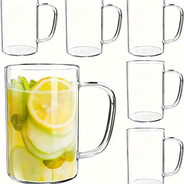 TEMU Sada 6 skleněných hrnků na kávu s držadlem, 500 ml, transparentní sklenice na horké i studené nápoje, jako je mléko, čaj, , džus, studené nápoje