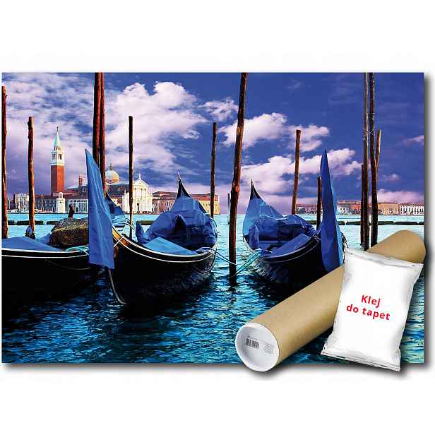 Vinylová fototapeta s výhledem na Benátky, Itálie, gondoly a vodu, rozměr 312x219 cm
