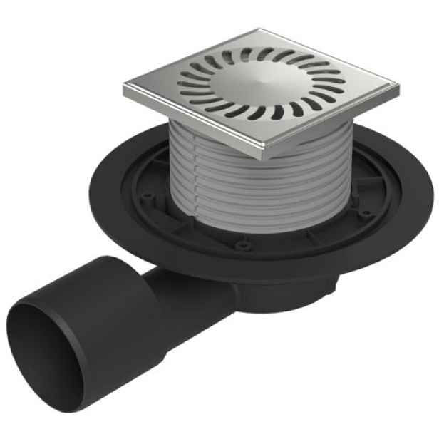 Chuděj Podlahová vpust boční DN75; mřížka 125x125 mm nerez SUN (Gule boční DN75 s nerez mřížkou)