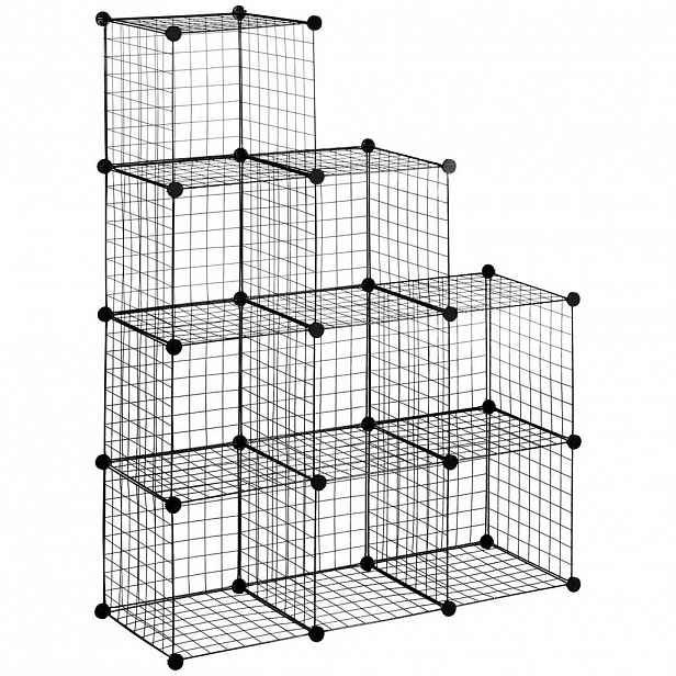 HOMCOM REGÁLOVÝ SYSTÉM, sestavitelný regál z ocelového drátu, DIY kostkový regál, 9 přihrádek, stupňovitý regál