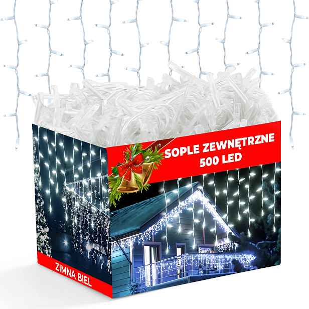 Lampy Rampouchy Led Venkovní 500 Led 21 M Bílé Studené Flash IP44 Záclona