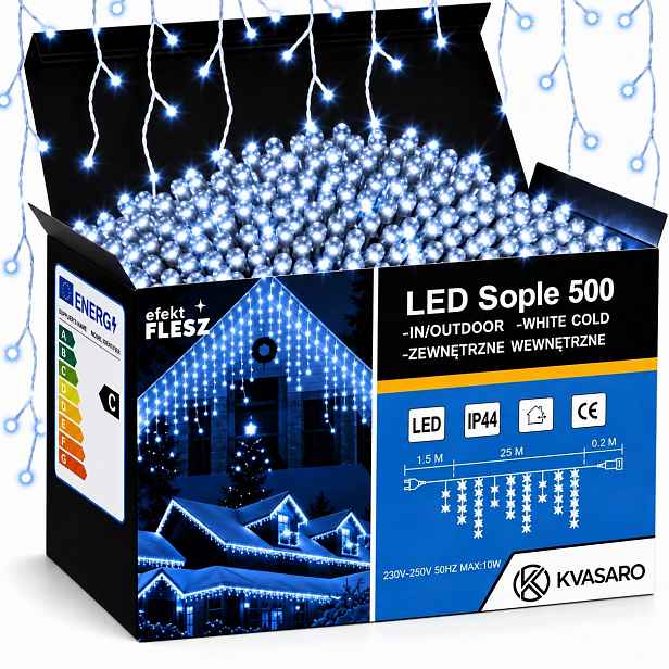 Rampouchy 500 Led Záclona Venkovní Osvětlení IP44 Bílá Studená Studený Flash 25M