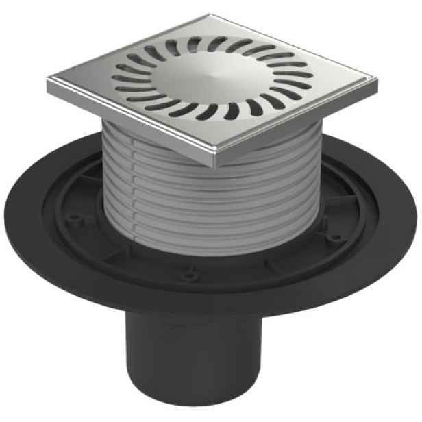 Chuděj Podlahová vpust spodní DN75; mřížka 125x125 mm nerez SUN (Gule spodní DN75 s nerez mřížkou)