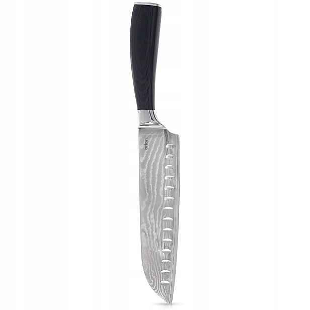 Nůž Santoku na sekání Ocel Damašková Ostrá dřevěná rukojeť 18 cm