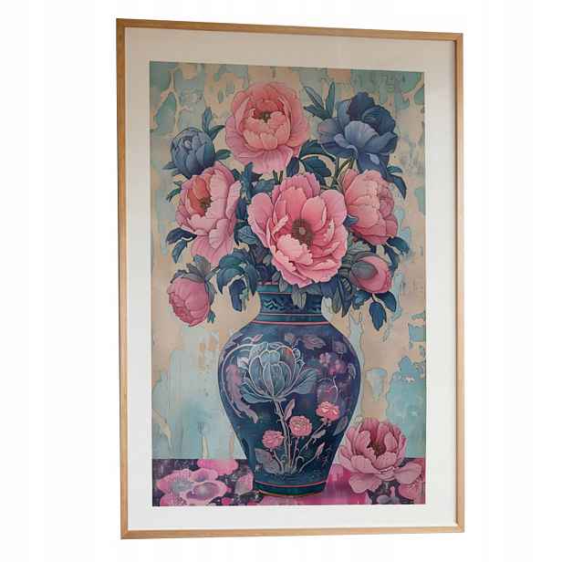 Obraz Pivoňky ve váze A3 Nástěnná Dekorace Rámeček Dřevěný 30x42 cm