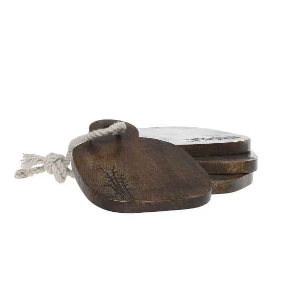 Set 4ks hnědé dřevěné mangové prkénko Tapas Tours - 15*15 cm Chic Antique
