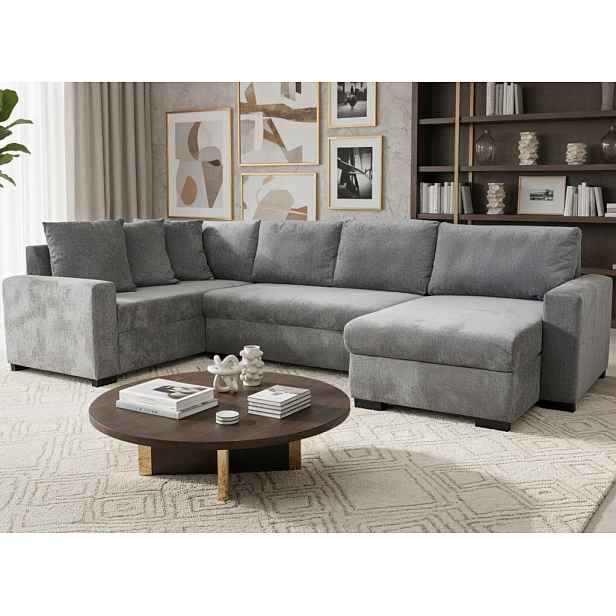 Sedací souprava Weria, tvar U, kouřově šedá látka