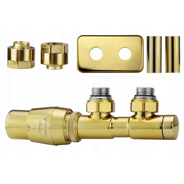 Termostatický ventil 50 mm Twins zlatý galvanický levý Cu rozeta obdélníková