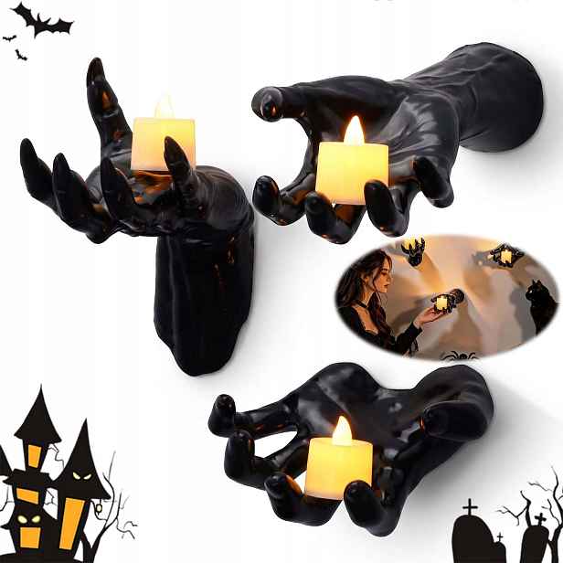 Nástěnné Dekorace Halloween Ruce 3KS Černé S Led Svíčkami Do Domácnosti