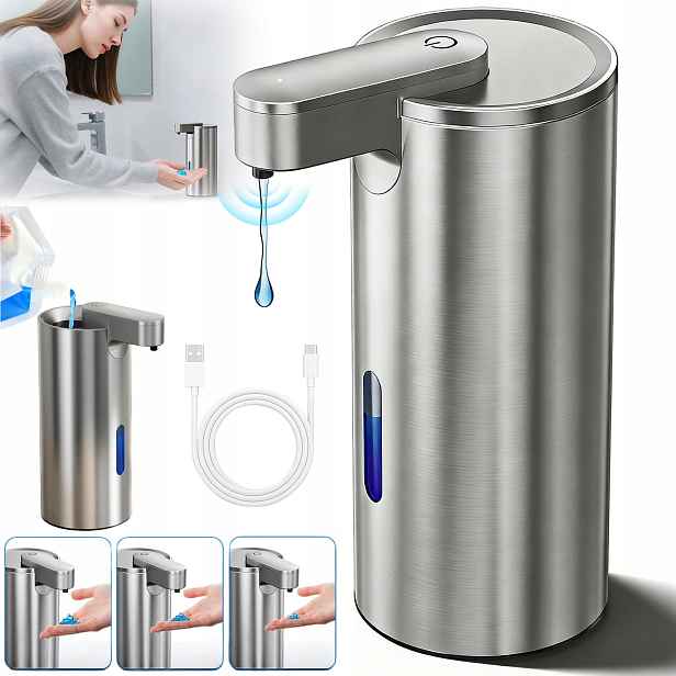 Bezdotykový Dávkovač Tekutého Mýdla 340 ML Automatický Dávkovač Velký Usb-c