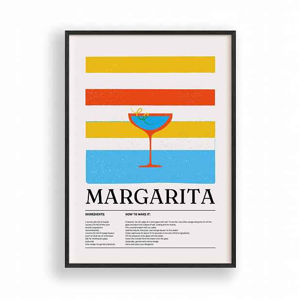 Obraz Koktejl Margarita Plakát Rámeček Dřevěný Černý 30x42 cm
