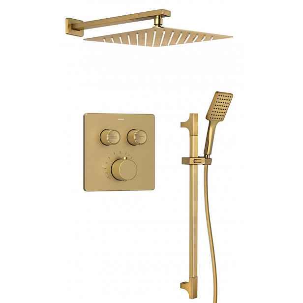 Sapho Smart Select - Sprchový set s termostatem pod omítku, s tělesem, 30x30 cm, matná zlatá RP042GB-02