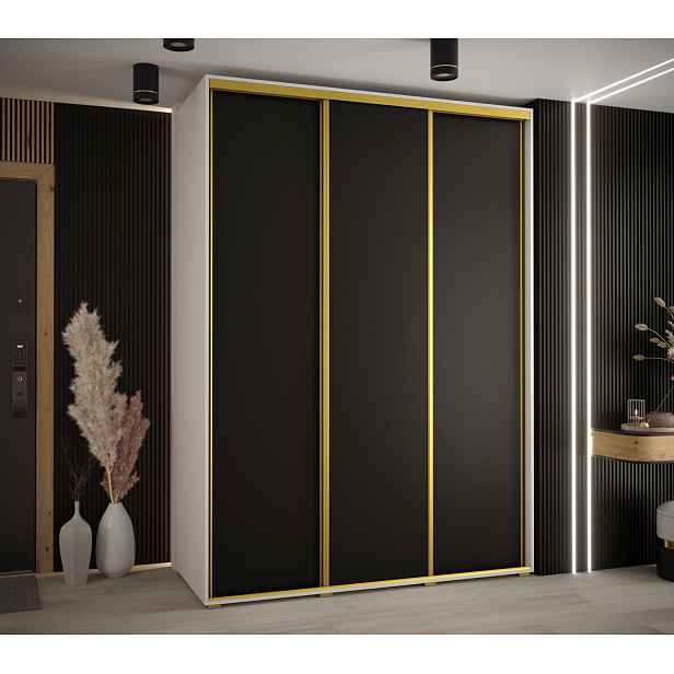 Šatní skříň ASIRI 1 - 180/60 cm, bílá / černá / zlatá