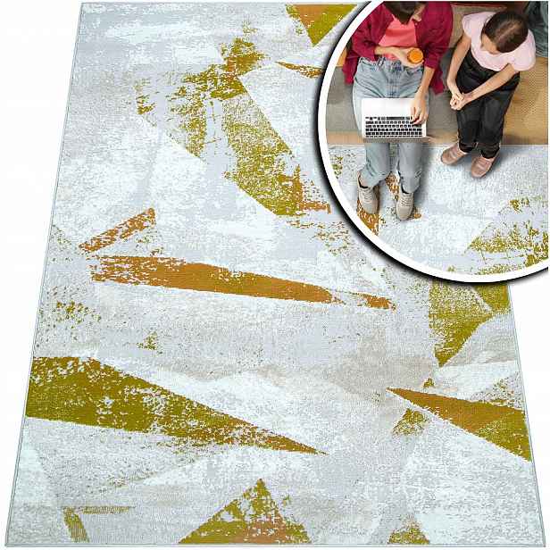 Žlutý Lesklý Koberec Do Obývacího Pokoje LAILA918A Béžový Šedý Loft 120x170