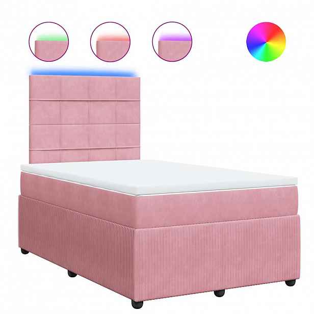 vidaXL Box spring postel s matrací růžová 120x190 cm samet